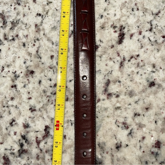 Fossil Genuine Leather Brown Belt 32” Braided Woven Bow Tie Embossed Solid Brass - Picture 8 of 8